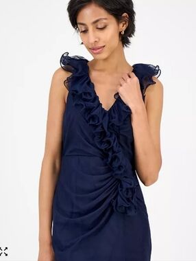 Sleeveless Ruffle V-Neck Top - Navy #81# #